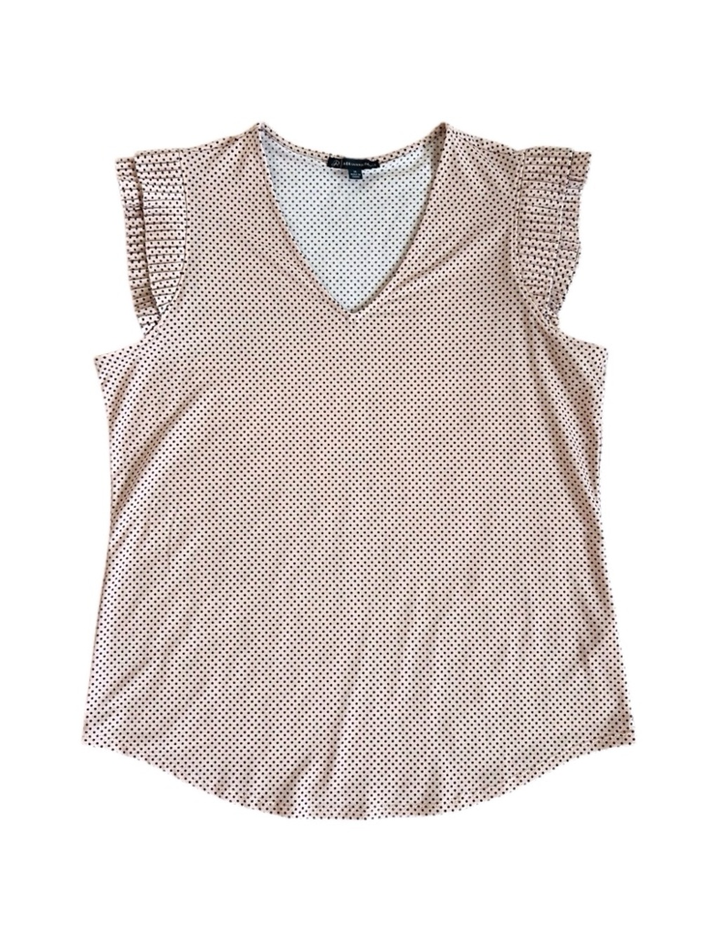 Adrianna Papell Pink Polkadot Ruffle Shoulder Blouse Sleeveless Top Medium